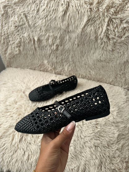 Ballerines Mary Jane tressées - noir