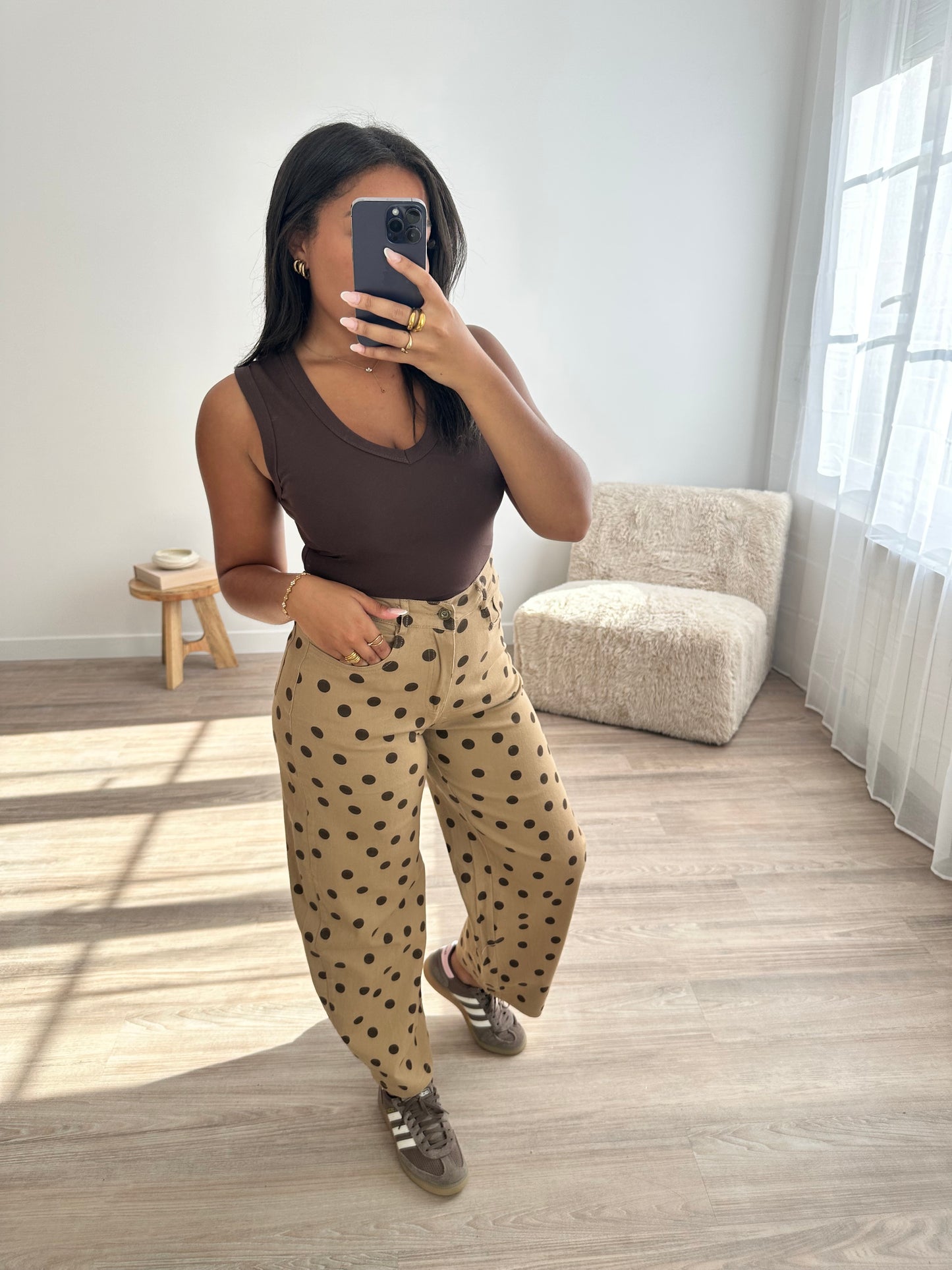 Pantalon barrel imprimé pois