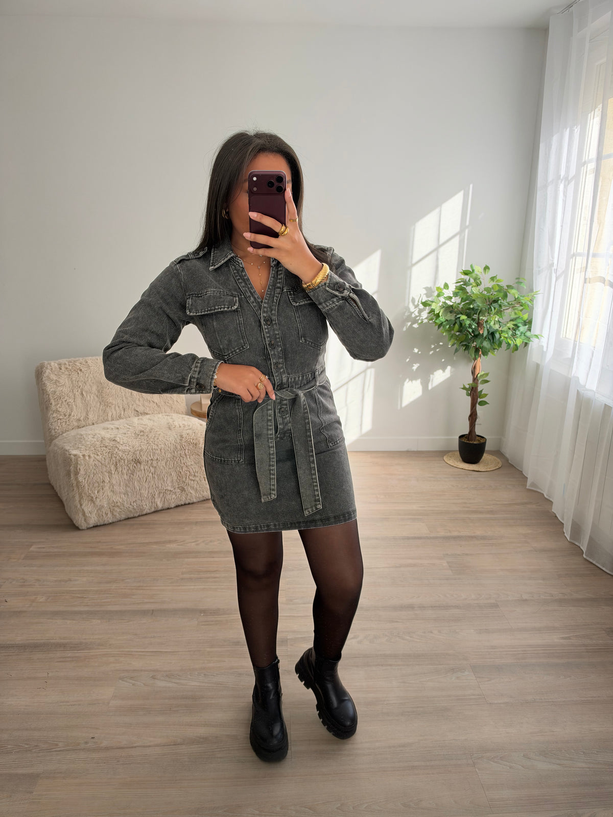 Robe en jean gris délavé