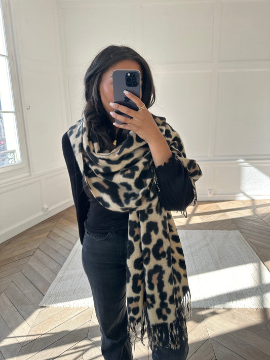 Écharpe léopard beige