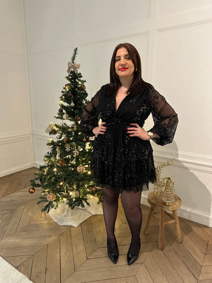 Précommande Robe à volants et sequins - noir