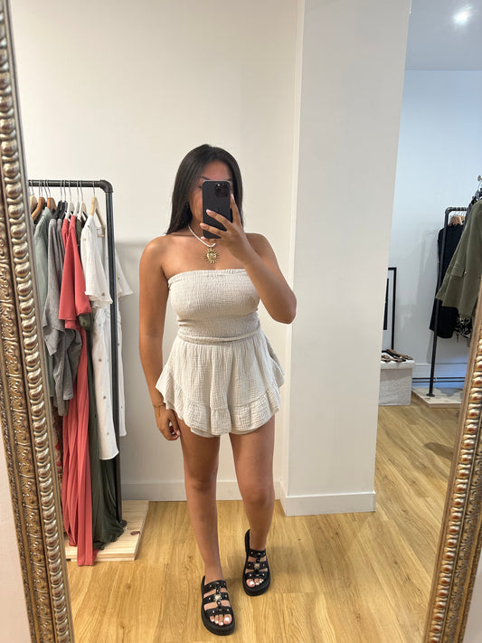 Combi-short en gaz de coton - beige