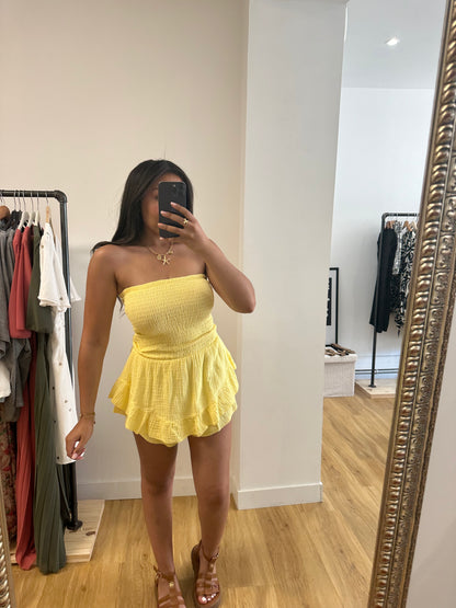 Combi-short en gaz de coton - jaune