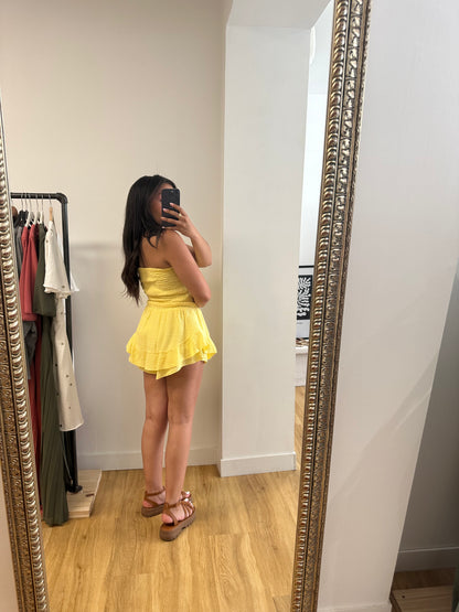 Combi-short en gaz de coton - jaune
