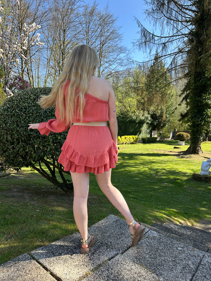 Combi-short en gaz de coton asymétrique - pastèque