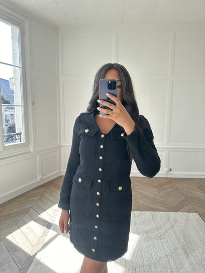 Robe en tweed noire Maylor