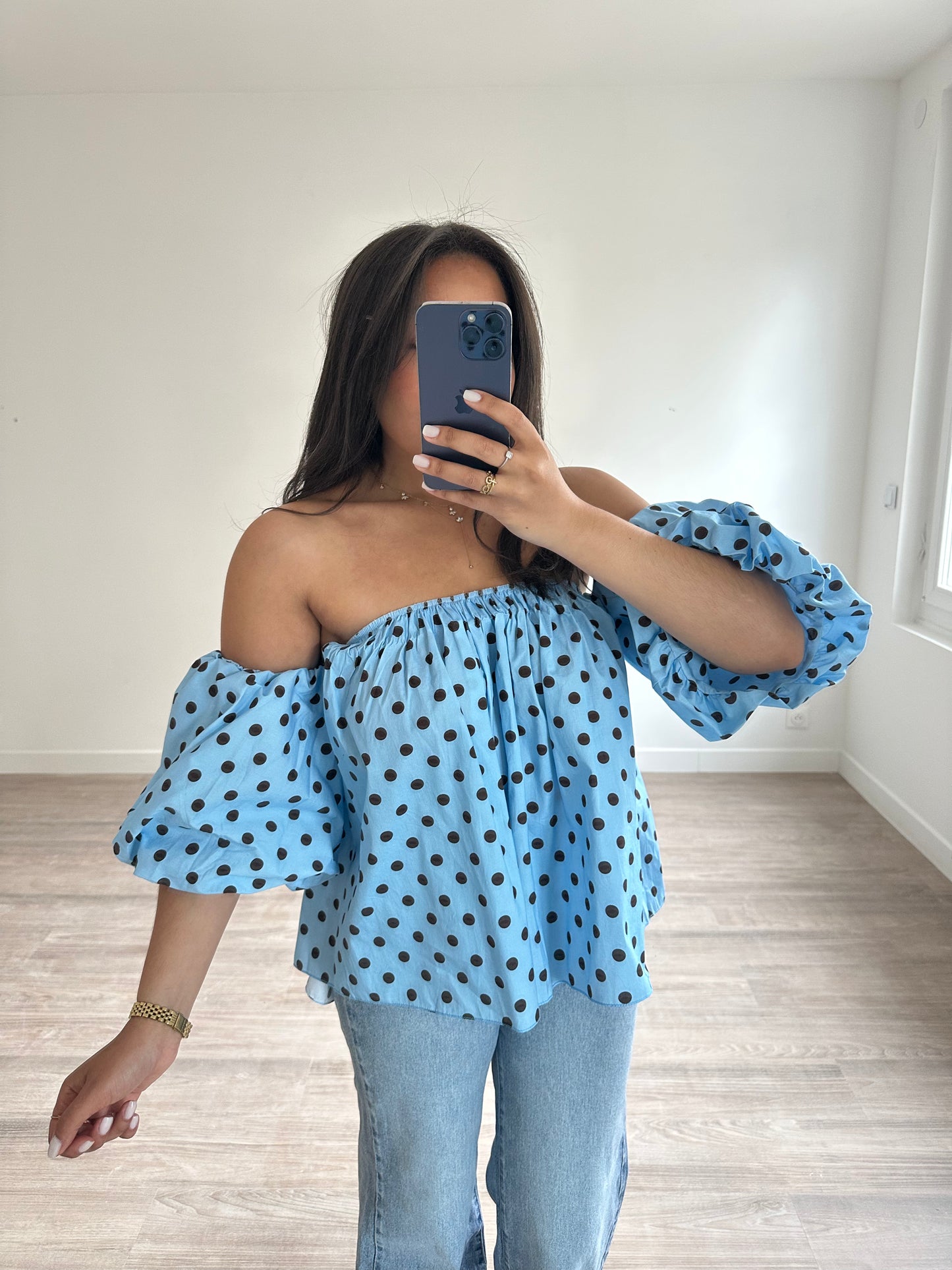 Bustier à pois - bleu