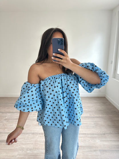 Bustier à pois - bleu