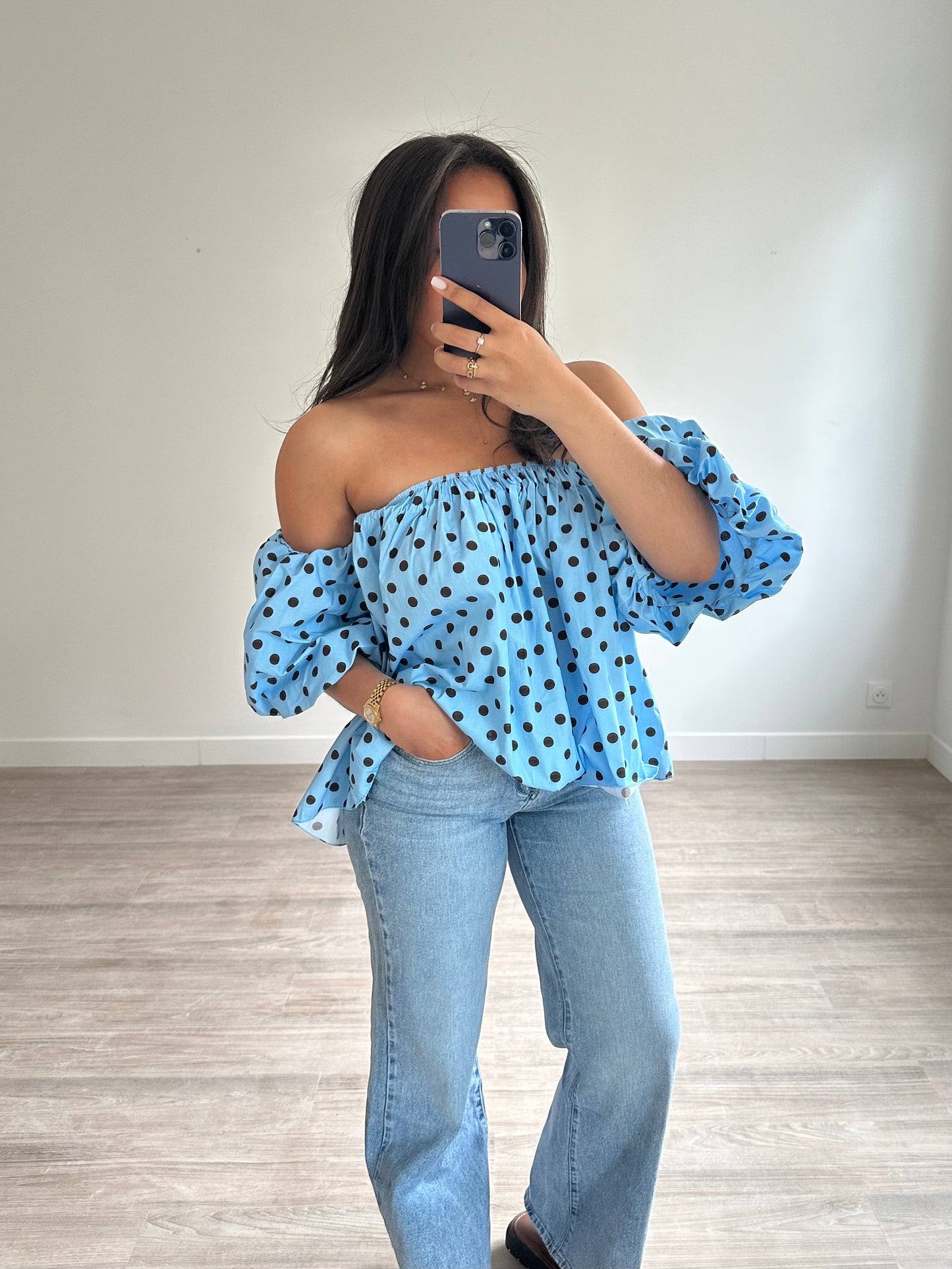 Bustier à pois - bleu