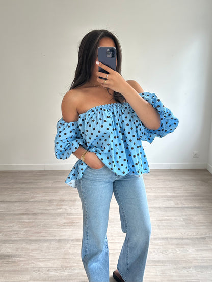 Bustier à pois - bleu