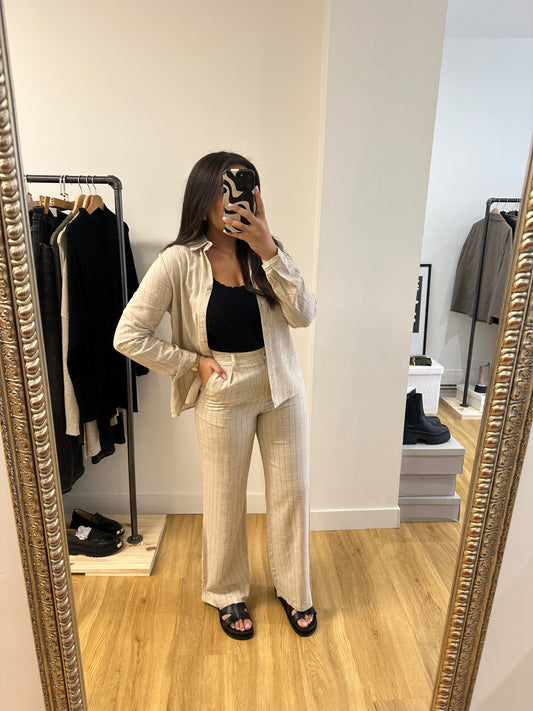 Pantalon rayé beige