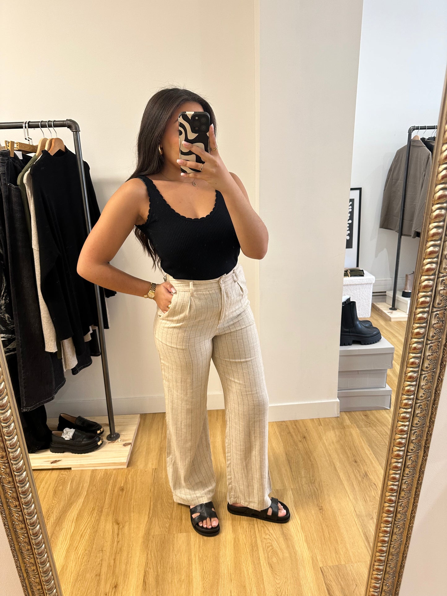 Pantalon rayé beige
