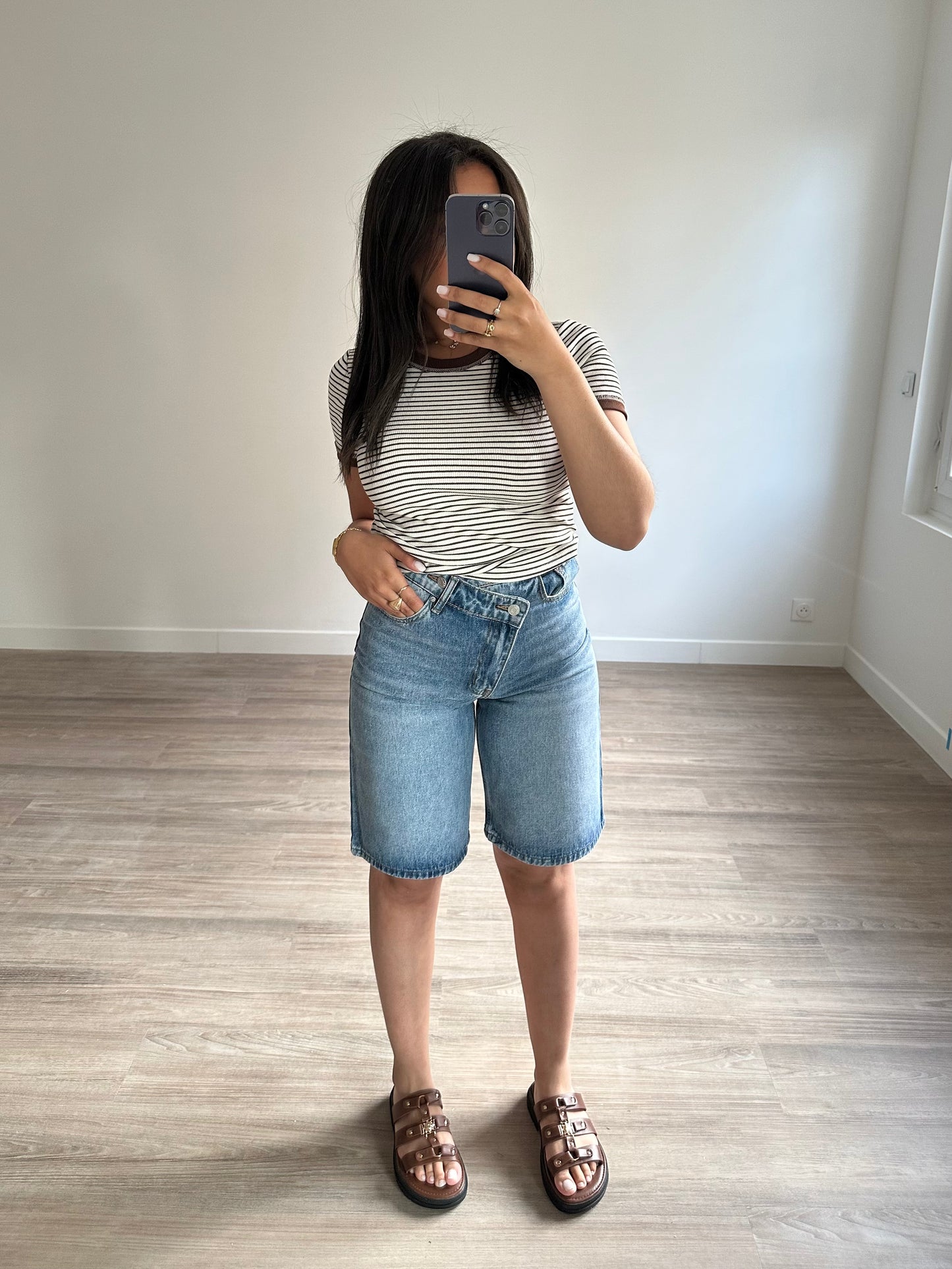 Bermuda à fermeture asymétrique - denim clair