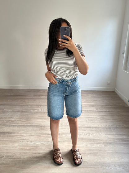 Bermuda à fermeture asymétrique - denim clair