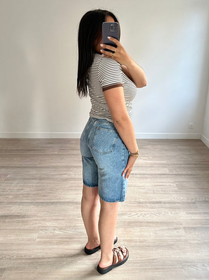 Bermuda à fermeture asymétrique - denim clair