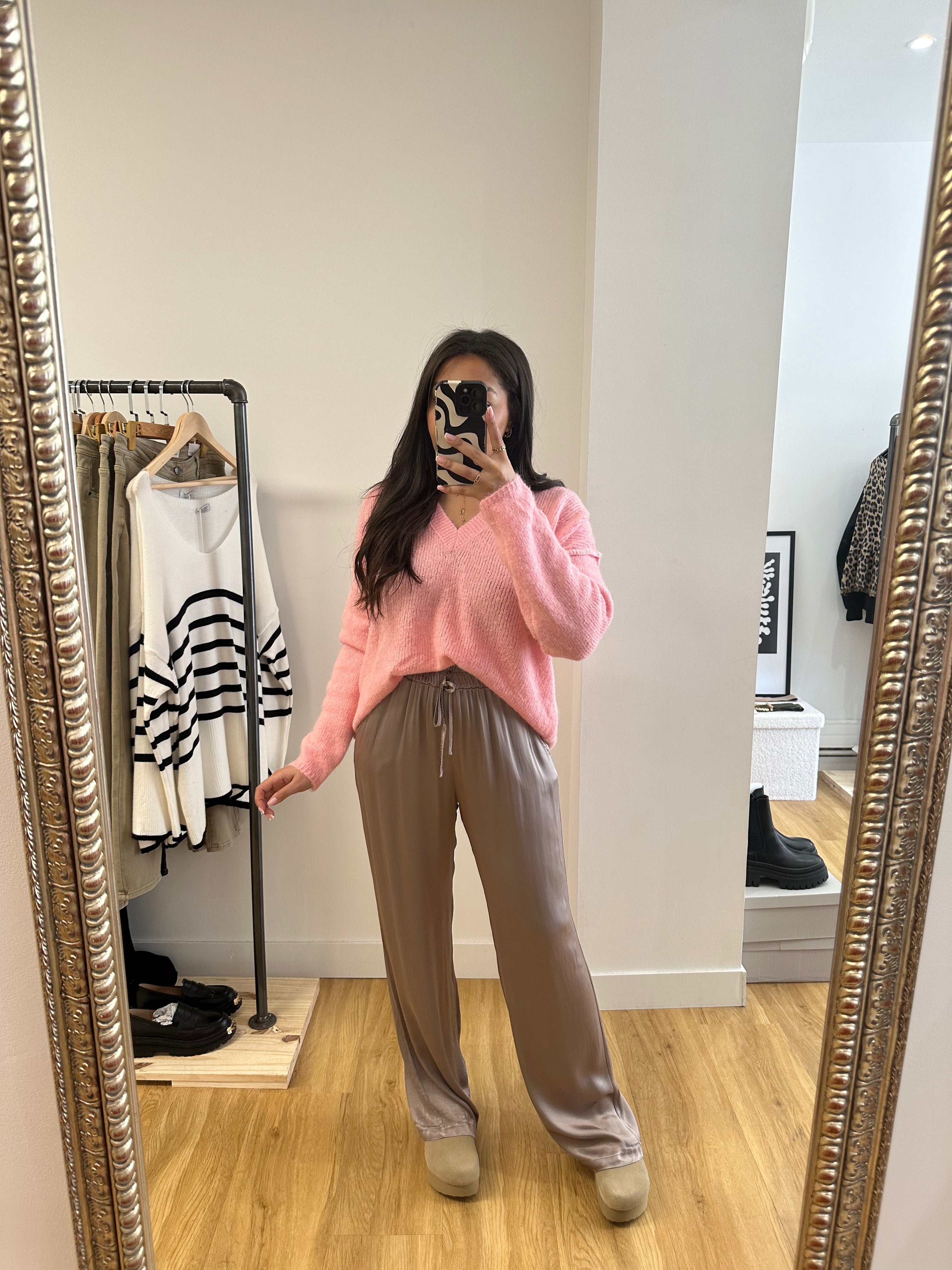 Pantalon Satiné Taupe HIGH USE - Taille 44 (FR) - Style Boyfriend - Neuf Étiqueté