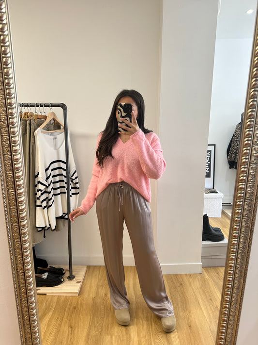 Pantalon satiné taupe