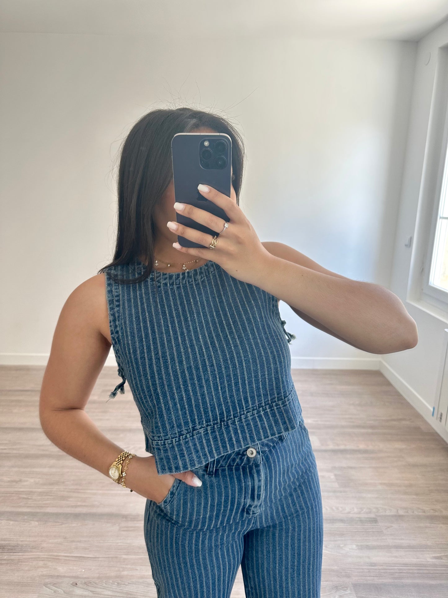 Top à rayures en jean