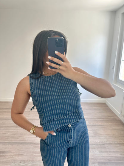 Top à rayures en jean