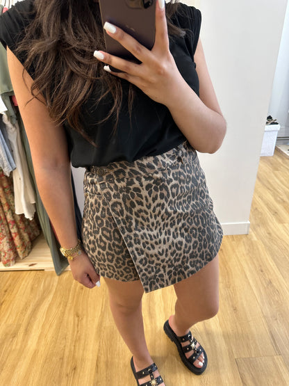 Jupe-short en jean léopard