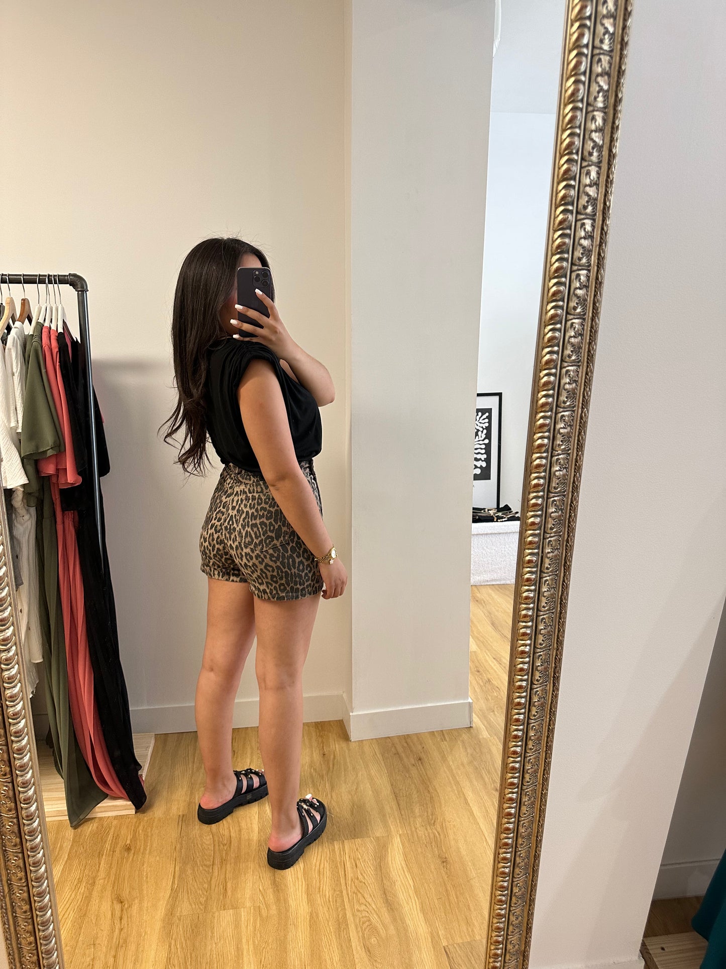 Jupe-short en jean léopard