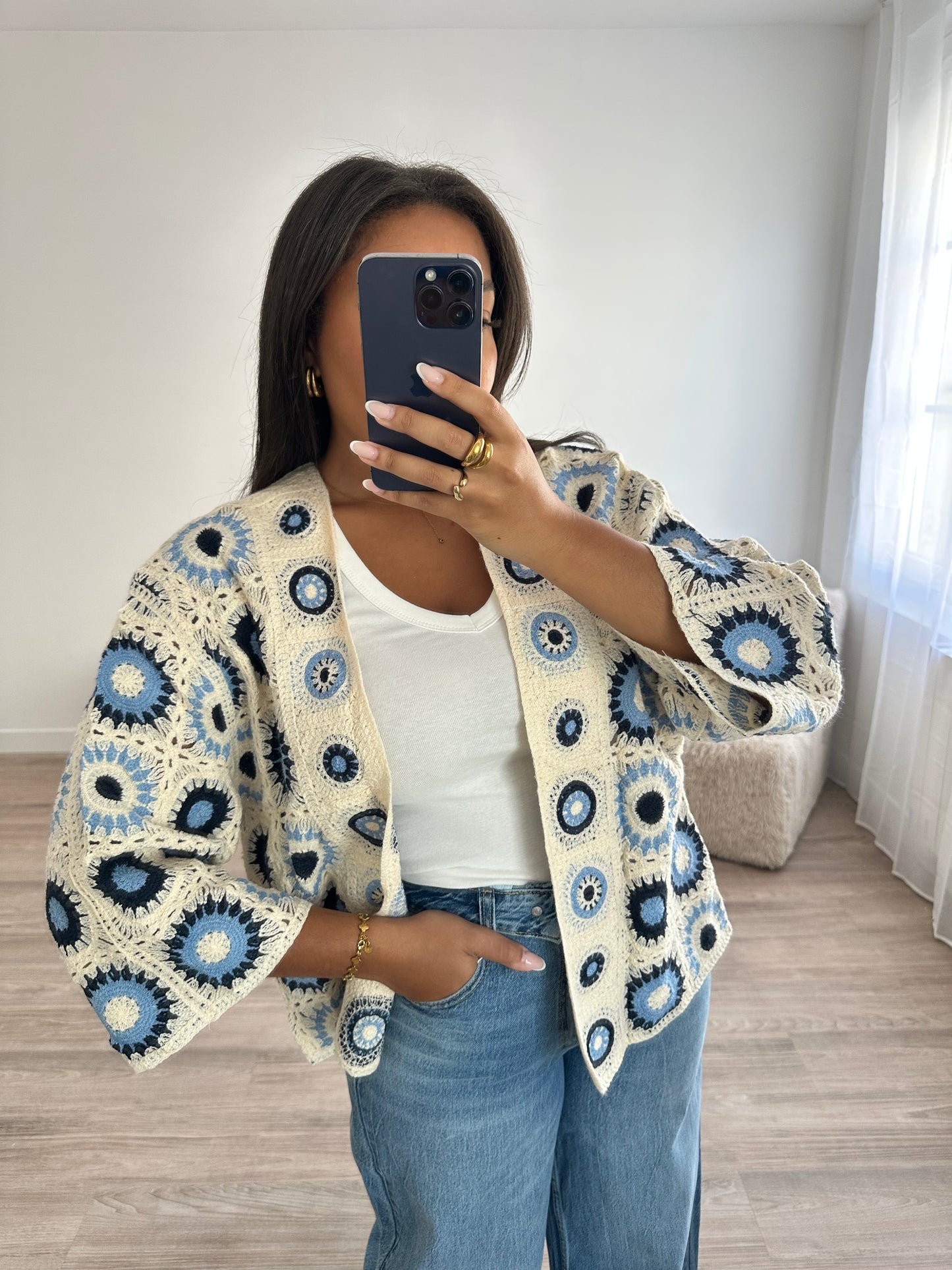 Gilet crochet - bleu