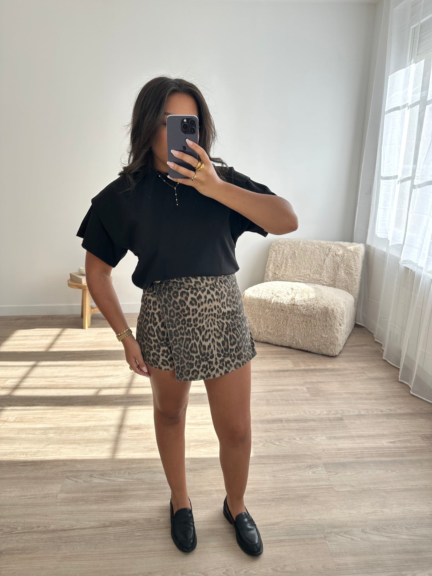 Jupe-short en jean léopard